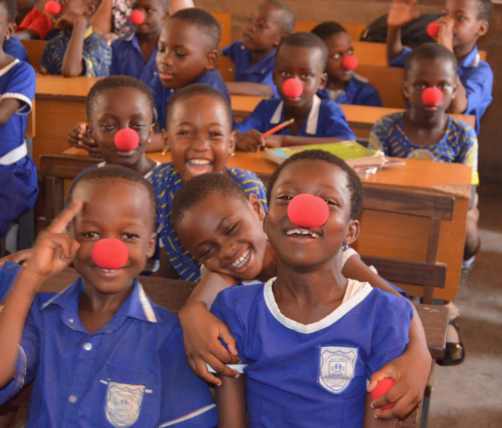 Ghanaian students show off Sarasota clown noses during a skype with Alta Vista students.